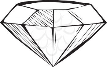 Faceted diamond or gemstone with shaded facets for a dimensional effect, black and white hand-drawn doodle illustration