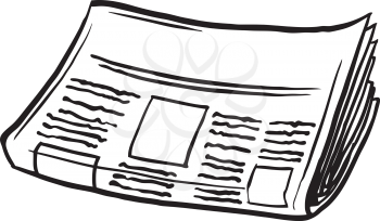 Thick folded newspaper with print and space for pictures with the folded edge closest to the viewer, hand-drawn vector illustration