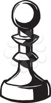 Big chess piece standing upright ready for a game of chess involving planning and strategy, black and white hand-drawn doodle sketch