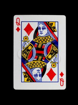 Old playing card (queen) isolated on a black background