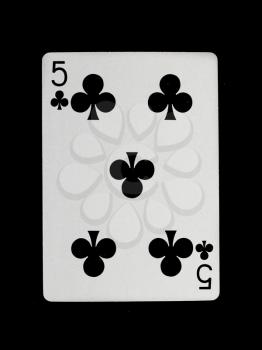 Playing card (five) isolated on a black background