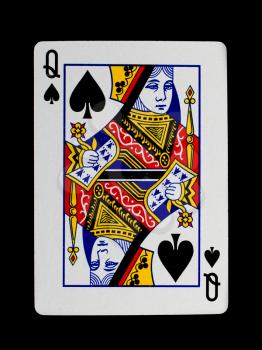 Playing card (queen) isolated on a black background