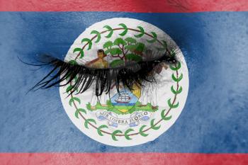 Crying woman, pain and grief concept, flag of Belize