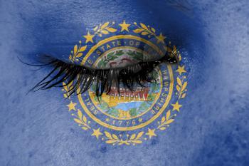 Crying woman, pain and grief concept, flag of New Hampshire