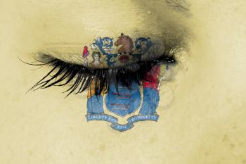 Crying woman, pain and grief concept, flag of New Jersey