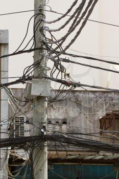 A tangle of cables and wires in Saigon, Vietnam