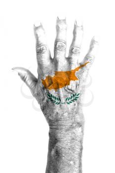 Isolated old hand with flag, European Union, Cyprus