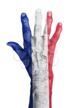 Isolated old hand with flag, European Union, France