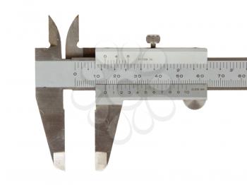 Old used caliper (an instrument for measuring) isolated on white