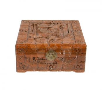 Old wooden chest made in Suriname, isolated on white