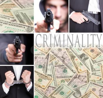 Criminality, series of six images related to crime