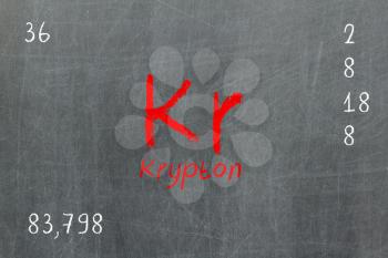 Isolated blackboard with periodic table, Krypton, chemistry