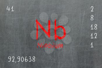 Isolated blackboard with periodic table, Niobium, chemistry