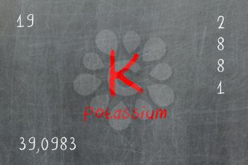 Isolated blackboard with periodic table, Potassium, Chemistry