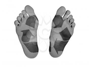 Human feet isolated on white, recycle symbol