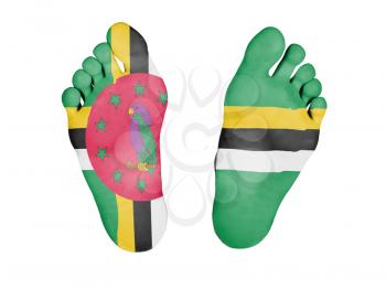 Feet with flag, sleeping or death concept, flag of Dominica