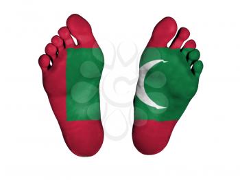 Feet with flag, sleeping or death concept, flag of Maldives