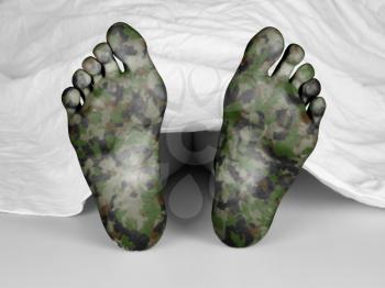 Dead body under a white sheet, suicide, murder or natural death, camouflage