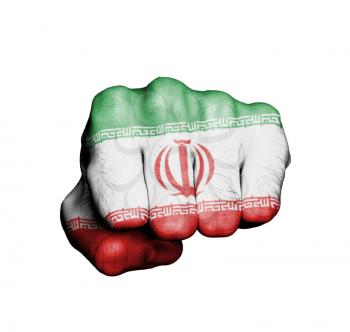 Front view of punching fist, banner of Iran