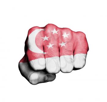 Front view of punching fist, banner of Singapore