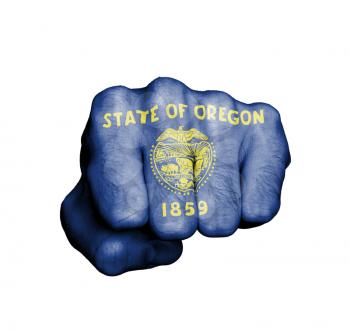 United states, fist with the flag of a state, Oregon