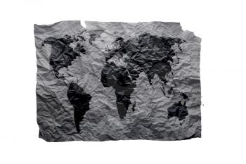Old piece of paper, world map isolated