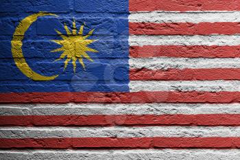 Brick wall with a painting of a flag isolated, Malaysia