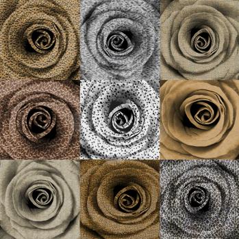 Compilation of roses with animal skin print, nine roses