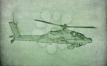 Drawing of an Fighter Helicopter from the side