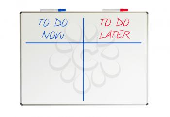 Whiteboard isolated on a white background, do now and do later