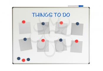 Things to do on a whiteboard, isolated on a white background