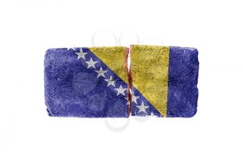 Rough broken brick, isolated on white background, flag of Bosnia and Herzegovina