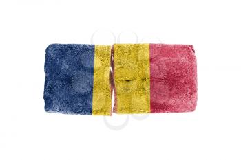 Rough broken brick, isolated on white background, flag of Chad