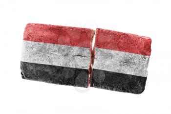Rough broken brick, isolated on white background, flag of Yemen