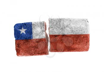Rough broken brick, isolated on white background, flag of Chile