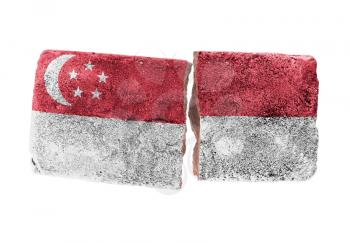 Rough broken brick, isolated on white background, flag of Singapore