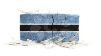 Brick with broken glass, violence concept, flag of Botswana