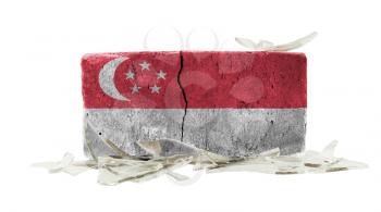Brick with broken glass, violence concept, flag of Singapore