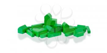 Small wooden building blocks isolated, with reflection
