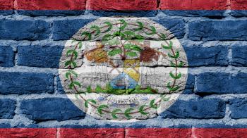 Very old brick wall texture, flag of Belize