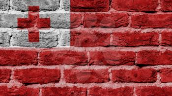 Very old brick wall texture, flag of Tonga