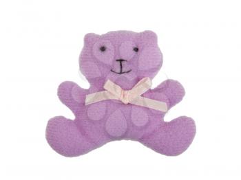 Small purple toy bear, isolated on a white background