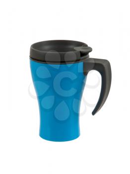 Blue thermos isolated on a white background