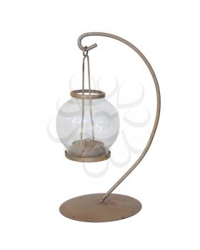 Glass lantern - Candle holder on a hook isolated over white