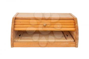 Old used dirty wooden bread box isolated