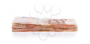 Stack of 50 euro bills, isolated on white background