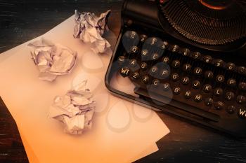 Close-up of an old typewriter with paper, vintage look