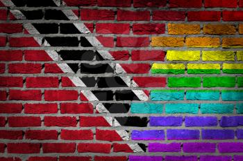 Dark brick wall texture - coutry flag and rainbow flag painted on wall - Trinidad and Tobago