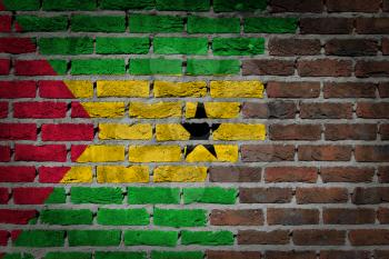 Very old dark red brick wall texture with flag - Sao Tome and Principe