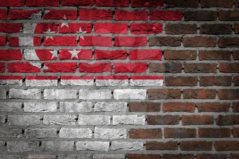 Very old dark red brick wall texture with flag - Singapore